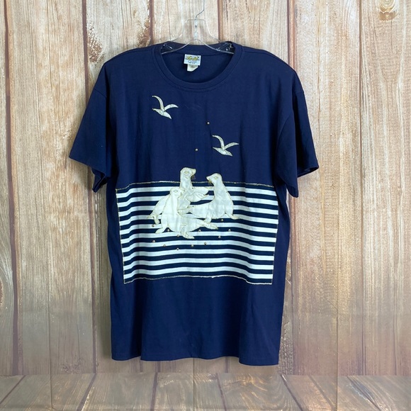 ➡️Vintage Fast Fashion of California Seal/Seagulls Navy Tee Size OS - Picture 1 of 9